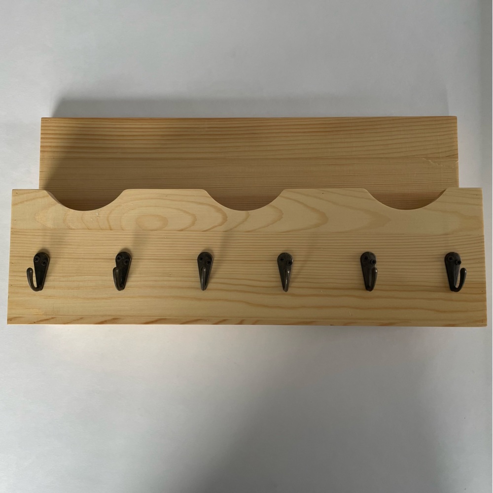 Natural Wood Mail Holder with Key Hooks